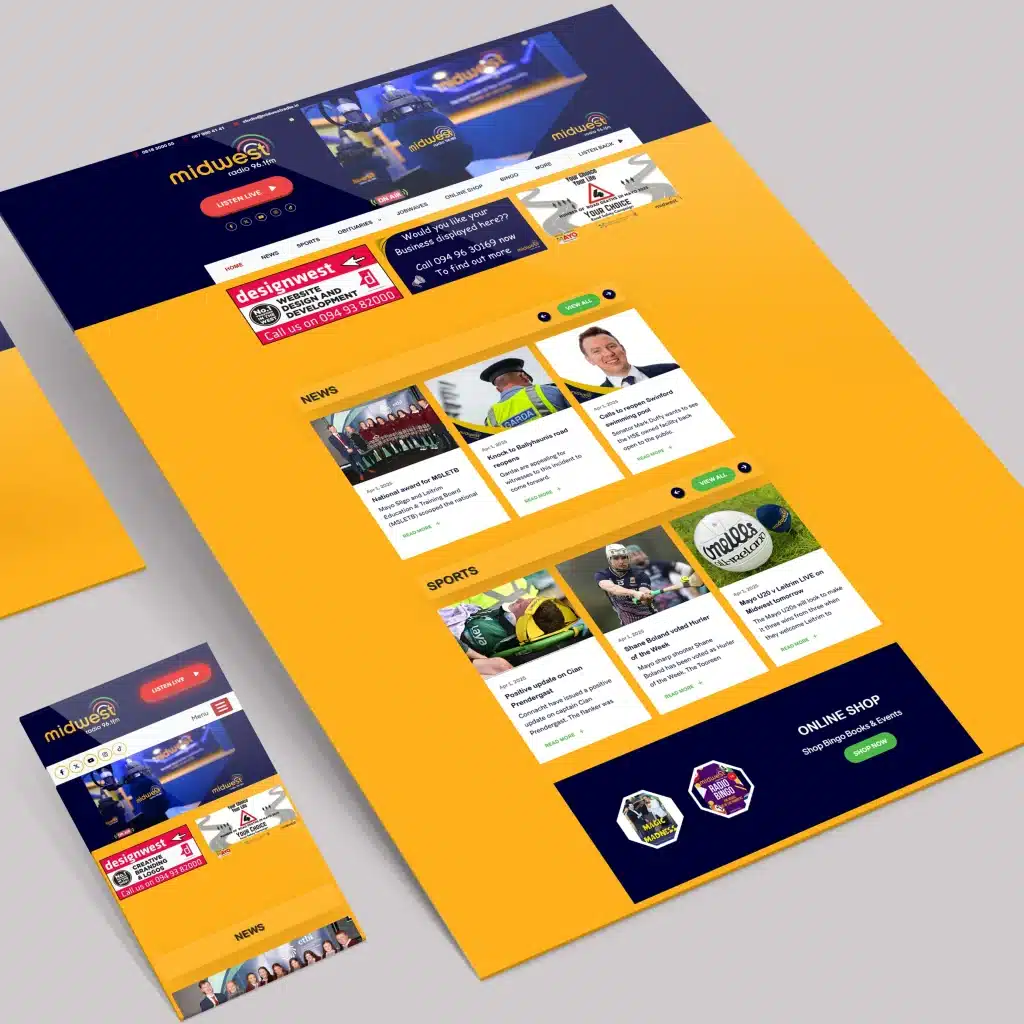 website design midwest radio designwest Mayo Irleand mock Up 2025 1